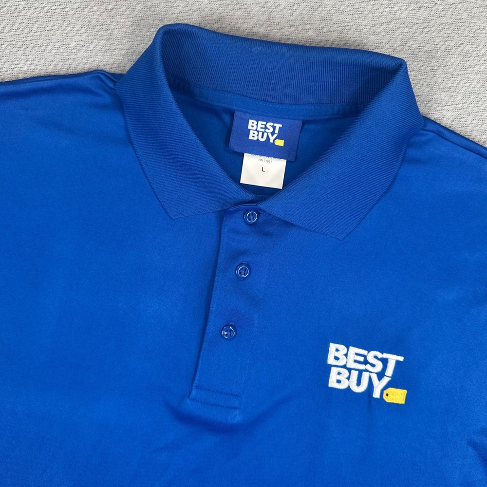 Best Buy Employee Uniform Polo Shirt Men Large Royal Blue Polyester Short Sleeve